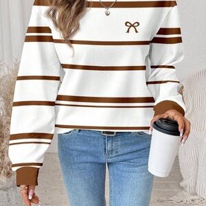 Source Unknown White and Brown Striped Hoodie